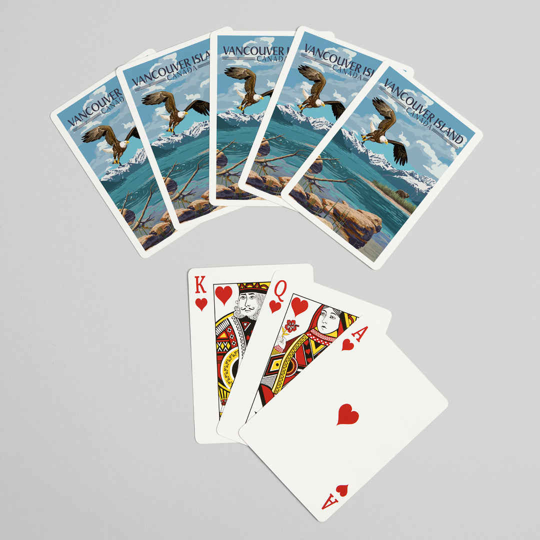 Playing Cards, Vancouver Island, Canada, Painterly, Lake Scene, Bald Eagle and Bear, 52 Card Deck with Jokers in Box, Unique Art Cards Lantern Press 