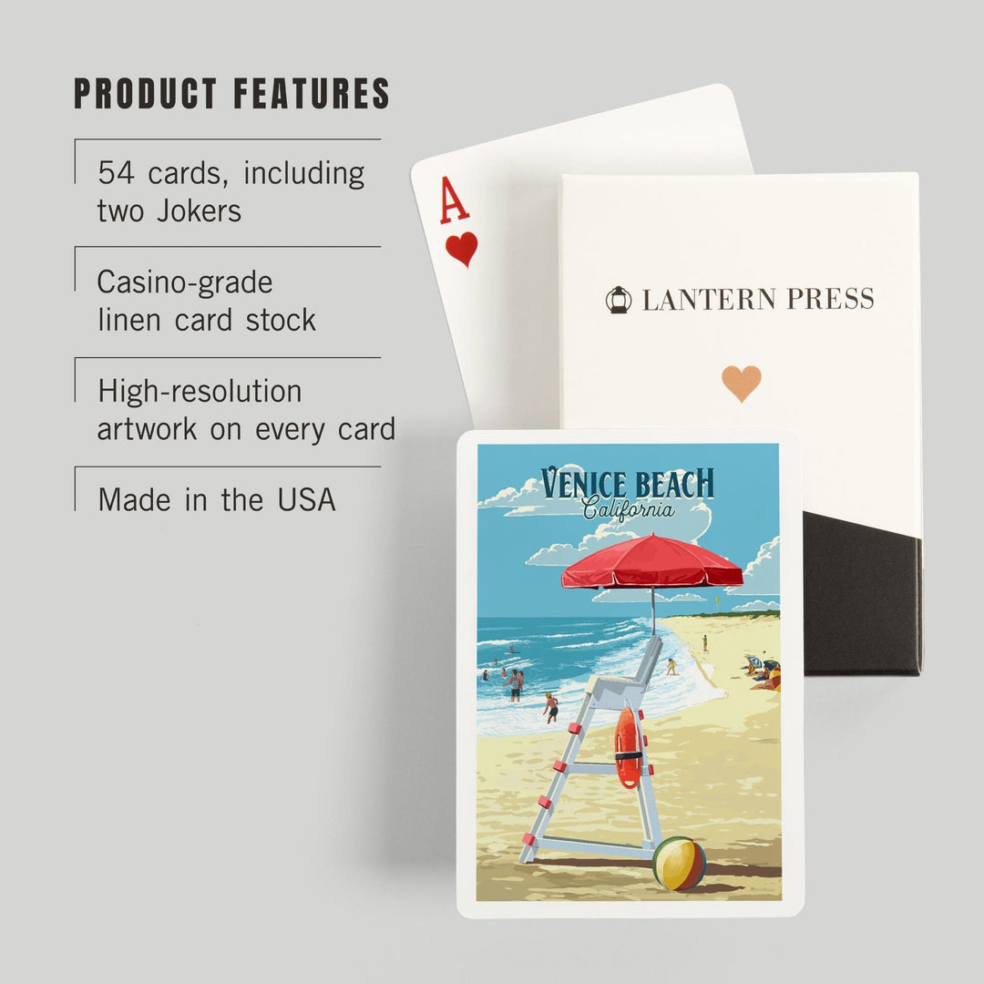 Playing Cards, Venice Beach, California, Lifeguard Stand, 52 Card Deck with Jokers in Box, Unique Art Cards Lantern Press 