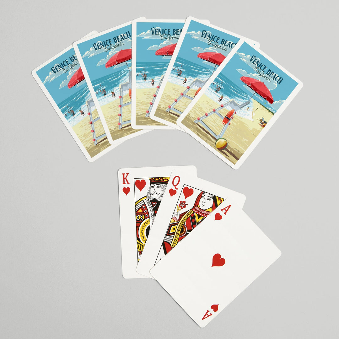 Playing Cards, Venice Beach, California, Lifeguard Stand, 52 Card Deck with Jokers in Box, Unique Art Cards Lantern Press 