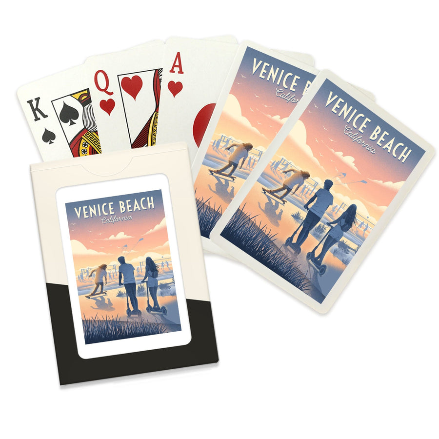 Playing Cards, Venice Beach, California, Lithograph, Enjoy the Ride, Longboards and Scooters, 52 Card Deck with Jokers in Box, Unique Art Cards Lantern Press 