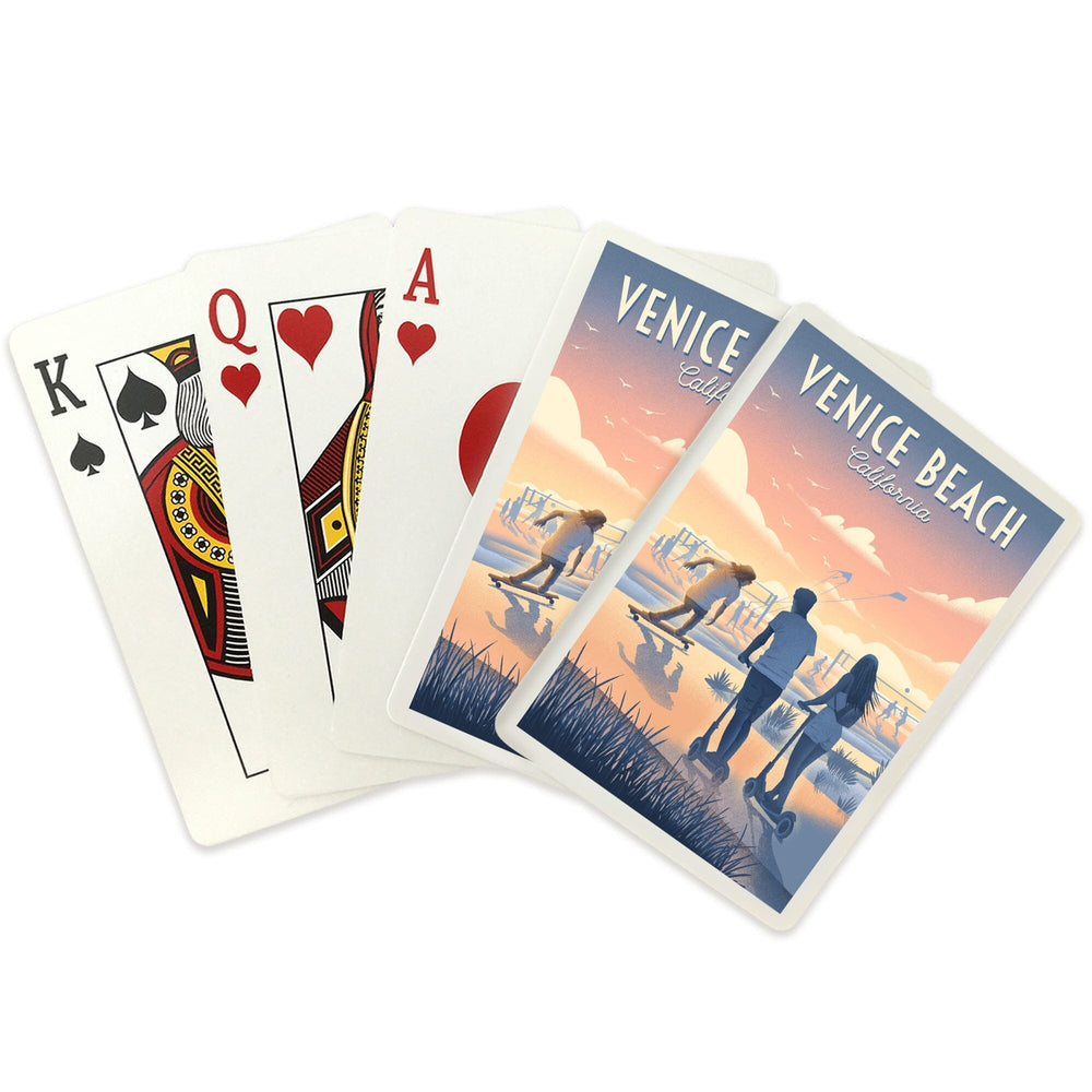 Playing Cards, Venice Beach, California, Lithograph, Enjoy the Ride, Longboards and Scooters, 52 Card Deck with Jokers in Box, Unique Art Cards Lantern Press 