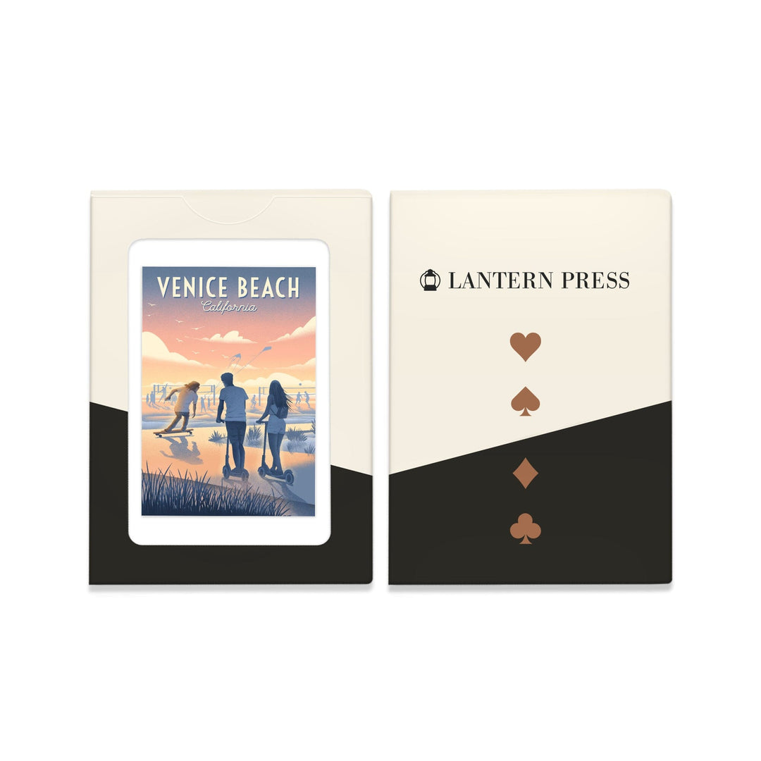 Playing Cards, Venice Beach, California, Lithograph, Enjoy the Ride, Longboards and Scooters, 52 Card Deck with Jokers in Box, Unique Art Cards Lantern Press 