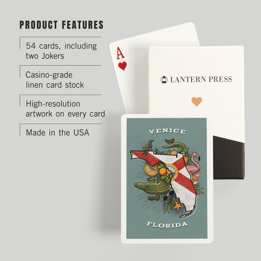 Playing Cards, Venice, Florida, State Treasure Trove, State Series, 52 Card Deck with Jokers in Box, Unique Art Cards Lantern Press 