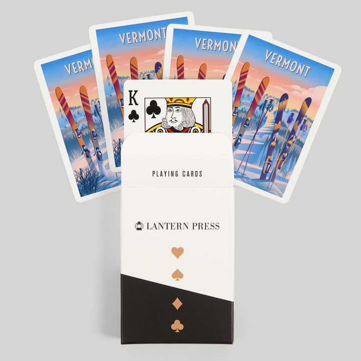 Playing Cards, Vermont, Prepare for Takeoff, Skis in Snowbank, 52 Card Deck with Jokers in Box, Unique Art Cards Lantern Press 
