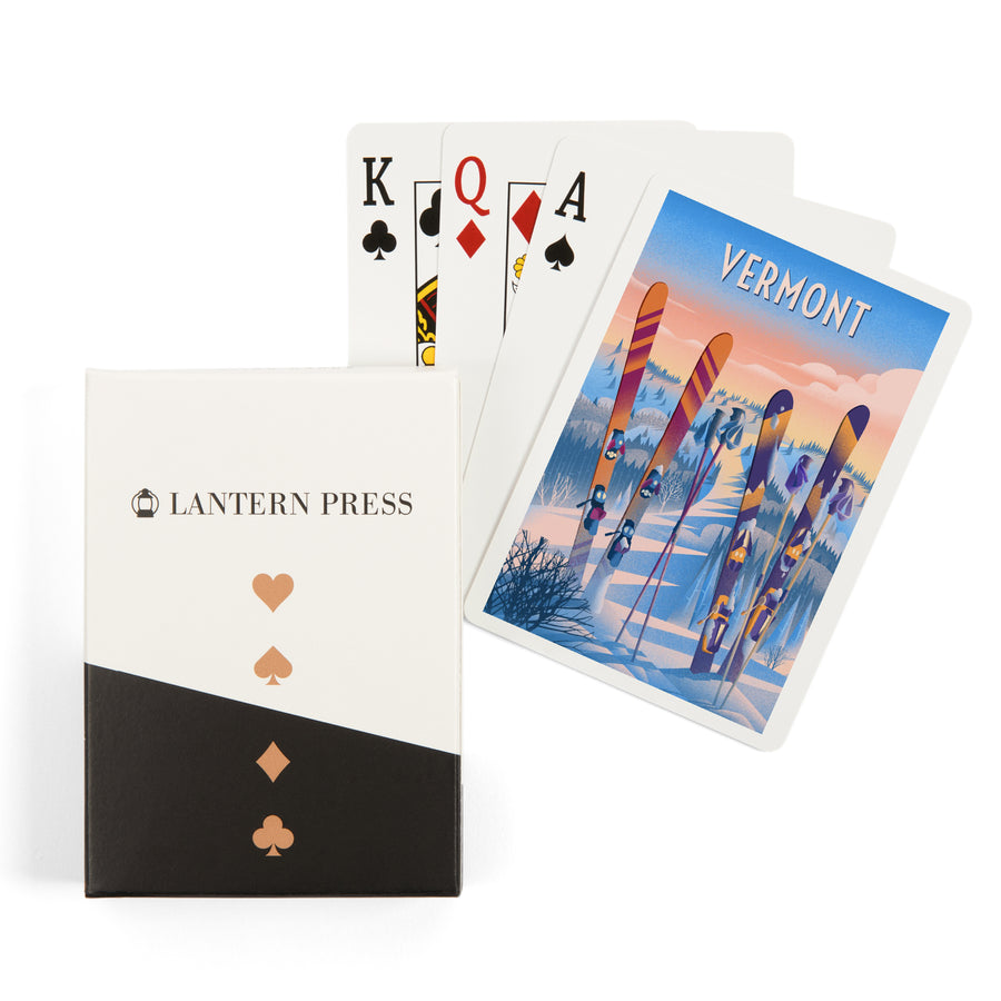 Playing Cards, Vermont, Prepare for Takeoff, Skis in Snowbank, 52 Card Deck with Jokers in Box, Unique Art Cards Lantern Press 