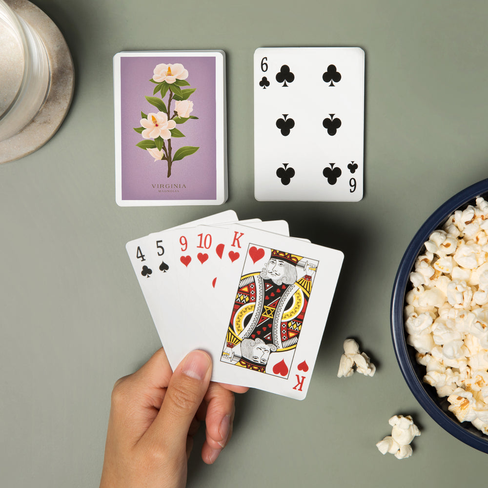 Playing Cards, Virginia, Vintage Flora, State Series, Magnolia, 52 Card Deck with Jokers in Box, Unique Art Cards Lantern Press 