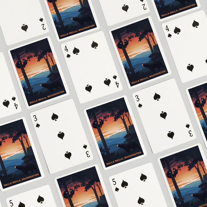 Playing Cards, Walla Walla, Washington, Black Bear Family, Sunset, 52 Card Deck with Jokers in Box, Unique Art Cards Lantern Press 