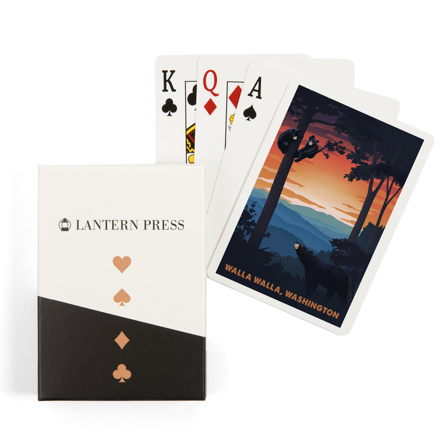 Playing Cards, Walla Walla, Washington, Black Bear Family, Sunset, 52 Card Deck with Jokers in Box, Unique Art Cards Lantern Press 