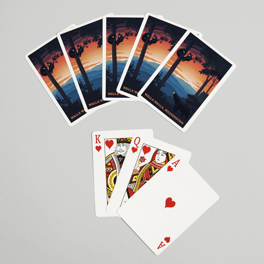 Playing Cards, Walla Walla, Washington, Black Bear Family, Sunset, 52 Card Deck with Jokers in Box, Unique Art Cards Lantern Press 