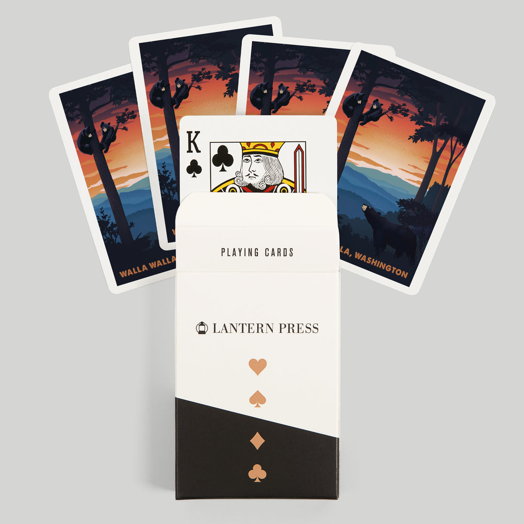 Playing Cards, Walla Walla, Washington, Black Bear Family, Sunset, 52 Card Deck with Jokers in Box, Unique Art Cards Lantern Press 