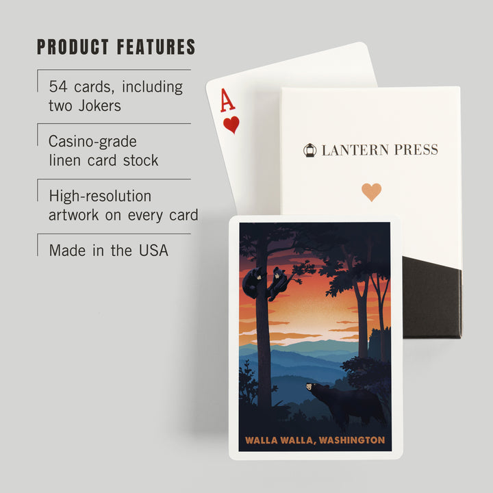 Playing Cards, Walla Walla, Washington, Black Bear Family, Sunset, 52 Card Deck with Jokers in Box, Unique Art Cards Lantern Press 