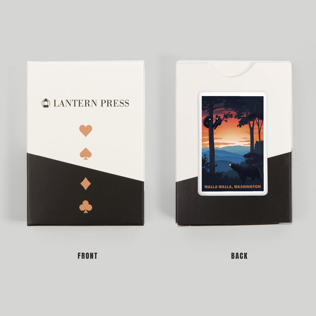Playing Cards, Walla Walla, Washington, Black Bear Family, Sunset, 52 Card Deck with Jokers in Box, Unique Art Cards Lantern Press 