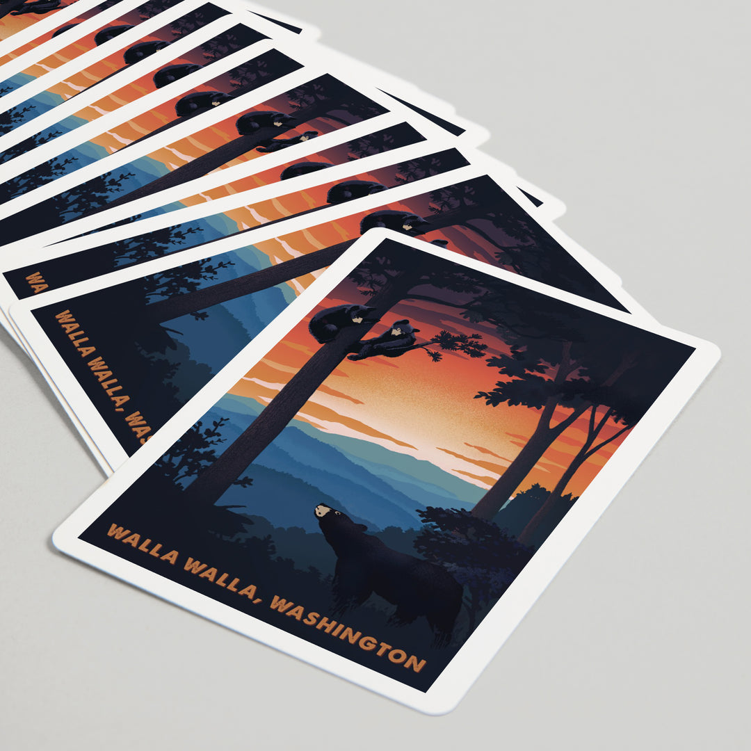 Playing Cards, Walla Walla, Washington, Black Bear Family, Sunset, 52 Card Deck with Jokers in Box, Unique Art Cards Lantern Press 