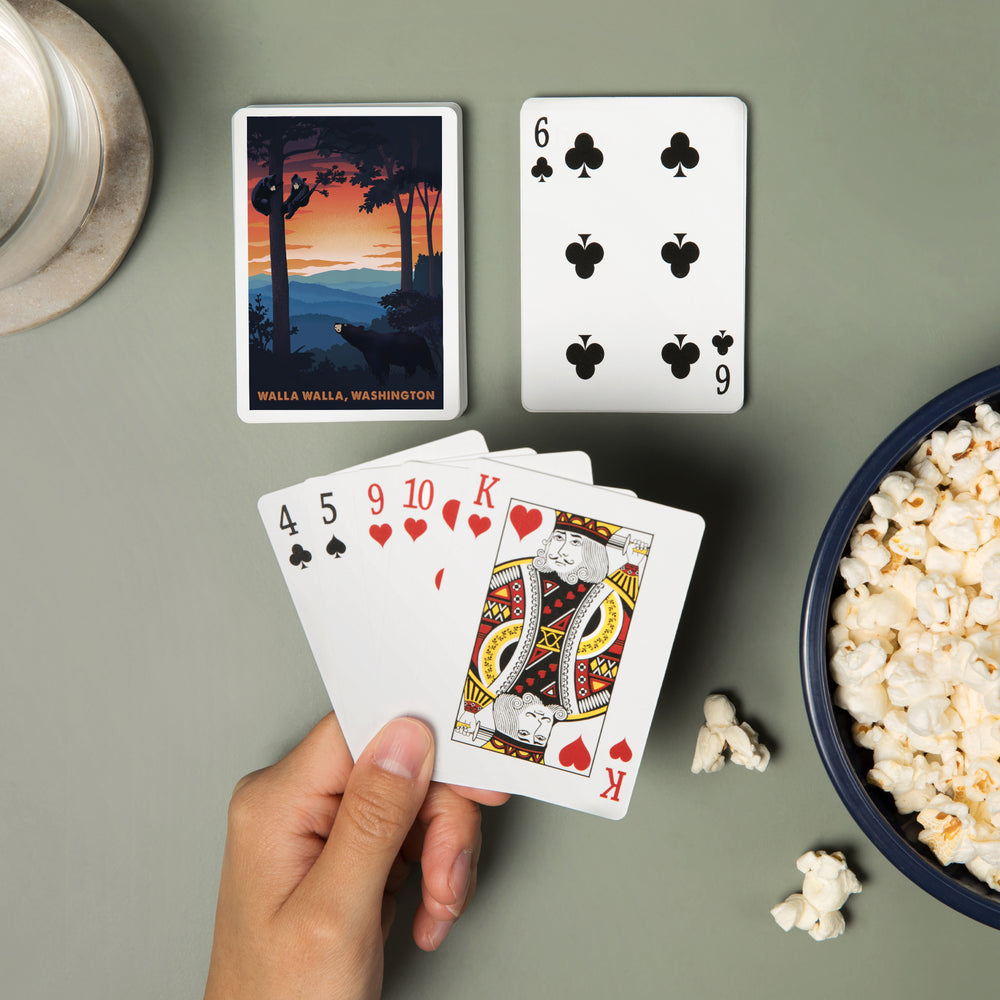 Playing Cards, Walla Walla, Washington, Black Bear Family, Sunset, 52 Card Deck with Jokers in Box, Unique Art Cards Lantern Press 
