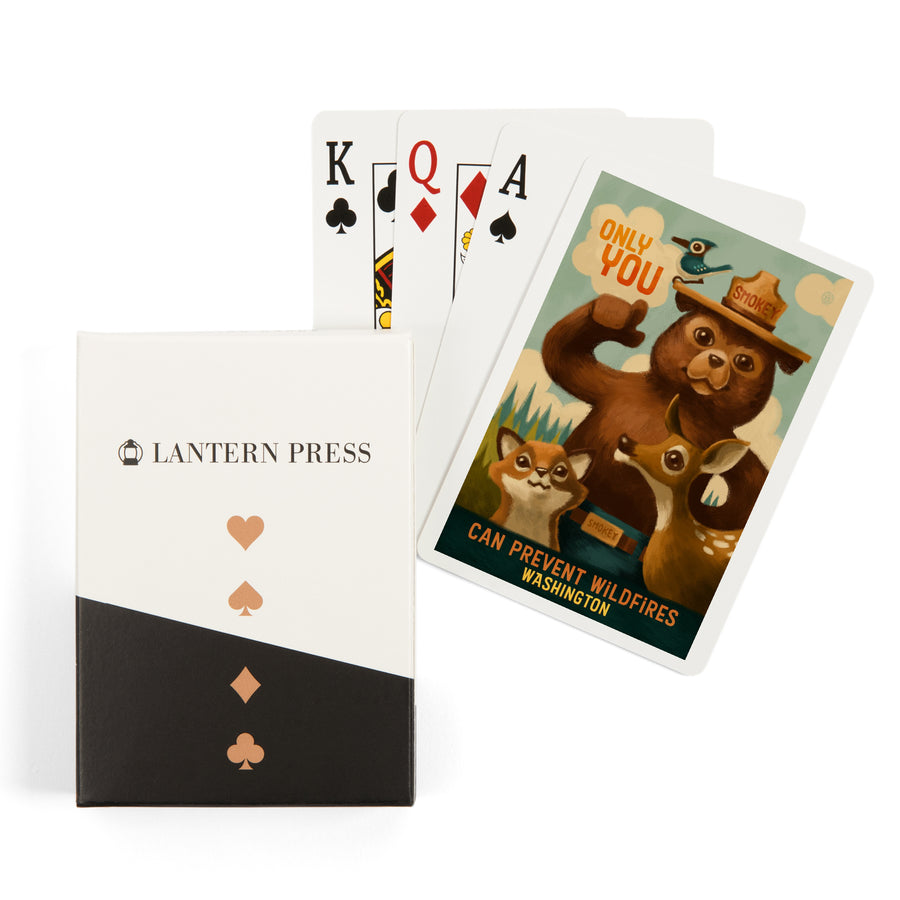 Playing Cards, Washington, Oil Painting, Smokey Bear, Only You Can Prevent Wildfires, 52 Card Deck with Jokers in Box, Unique Art Cards Lantern Press 