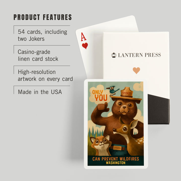 Playing Cards, Washington, Oil Painting, Smokey Bear, Only You Can Prevent Wildfires, 52 Card Deck with Jokers in Box, Unique Art Cards Lantern Press 