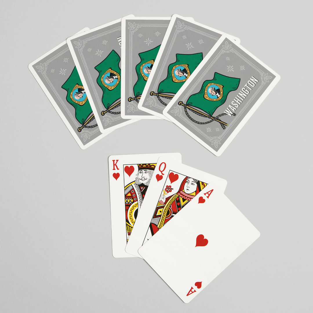 Playing Cards, Washington, Waving State Flag, State Series, 52 Card Deck with Jokers in Box, Unique Art Cards Lantern Press 