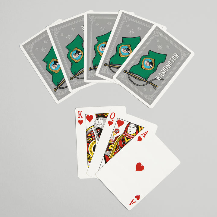 Playing Cards, Washington, Waving State Flag, State Series, 52 Card Deck with Jokers in Box, Unique Art Cards Lantern Press 