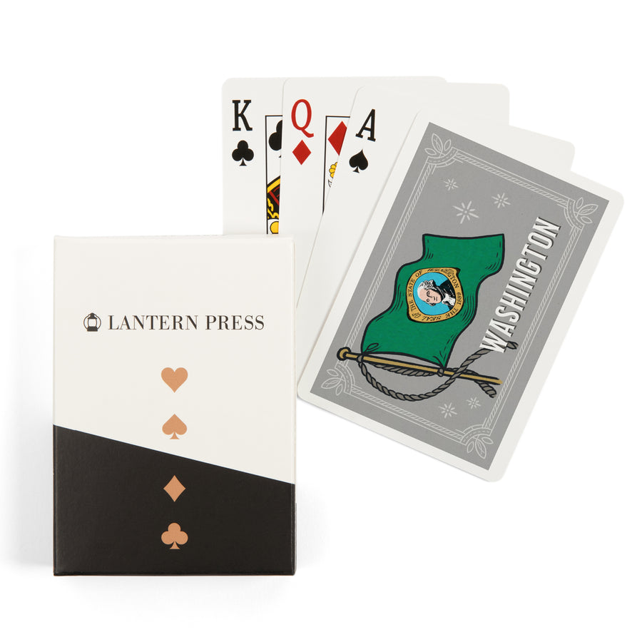 Playing Cards, Washington, Waving State Flag, State Series, 52 Card Deck with Jokers in Box, Unique Art Cards Lantern Press 