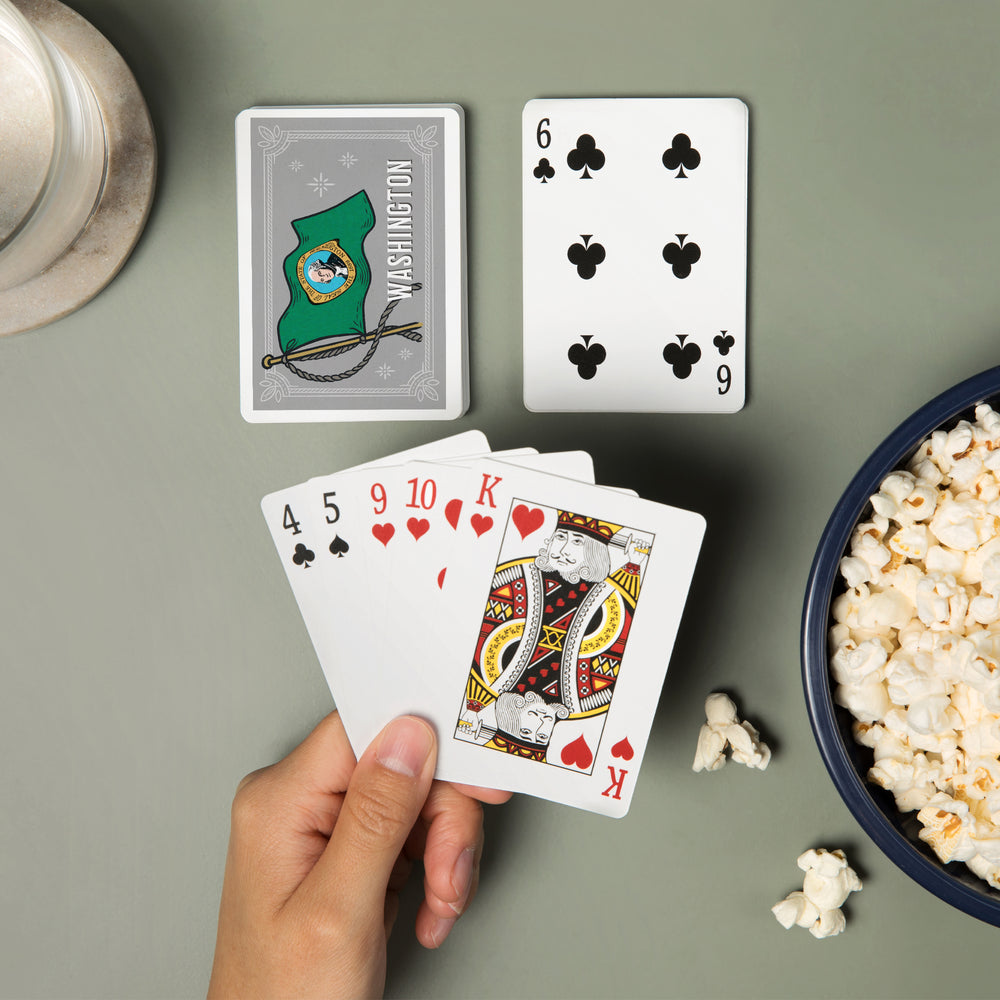 Playing Cards, Washington, Waving State Flag, State Series, 52 Card Deck with Jokers in Box, Unique Art Cards Lantern Press 