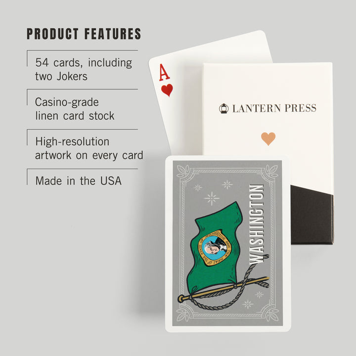 Playing Cards, Washington, Waving State Flag, State Series, 52 Card Deck with Jokers in Box, Unique Art Cards Lantern Press 