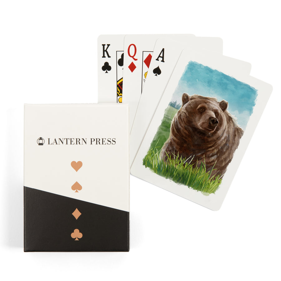 Playing Cards, Watercolor Study, Grizzly Bear, 52 Card Deck with Jokers in Box, Unique Art Cards Lantern Press 