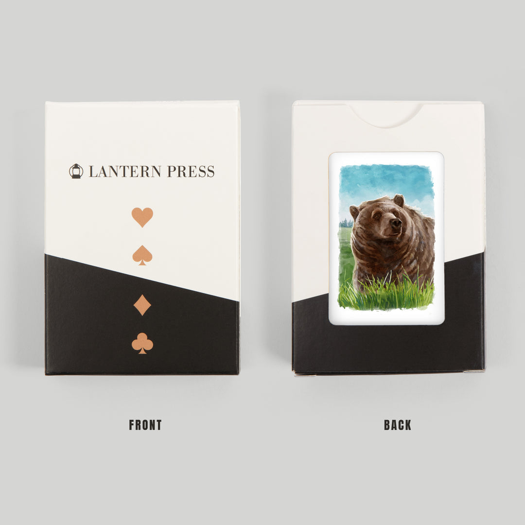 Playing Cards, Watercolor Study, Grizzly Bear, 52 Card Deck with Jokers in Box, Unique Art Cards Lantern Press 