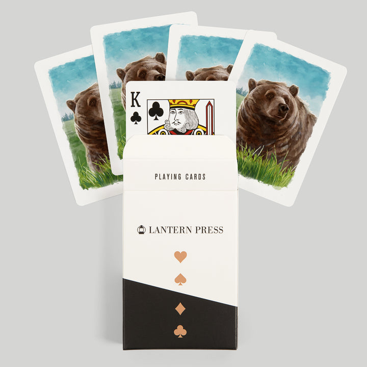 Playing Cards, Watercolor Study, Grizzly Bear, 52 Card Deck with Jokers in Box, Unique Art Cards Lantern Press 