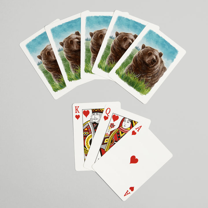 Playing Cards, Watercolor Study, Grizzly Bear, 52 Card Deck with Jokers in Box, Unique Art Cards Lantern Press 