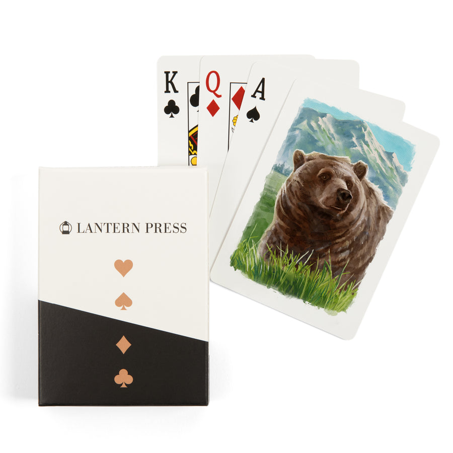 Playing Cards, Watercolor Study, Grizzly Bear with Mountain, 52 Card Deck with Jokers in Box, Unique Art Cards Lantern Press 
