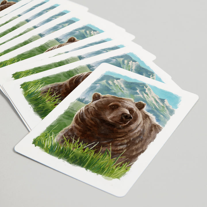 Playing Cards, Watercolor Study, Grizzly Bear with Mountain, 52 Card Deck with Jokers in Box, Unique Art Cards Lantern Press 