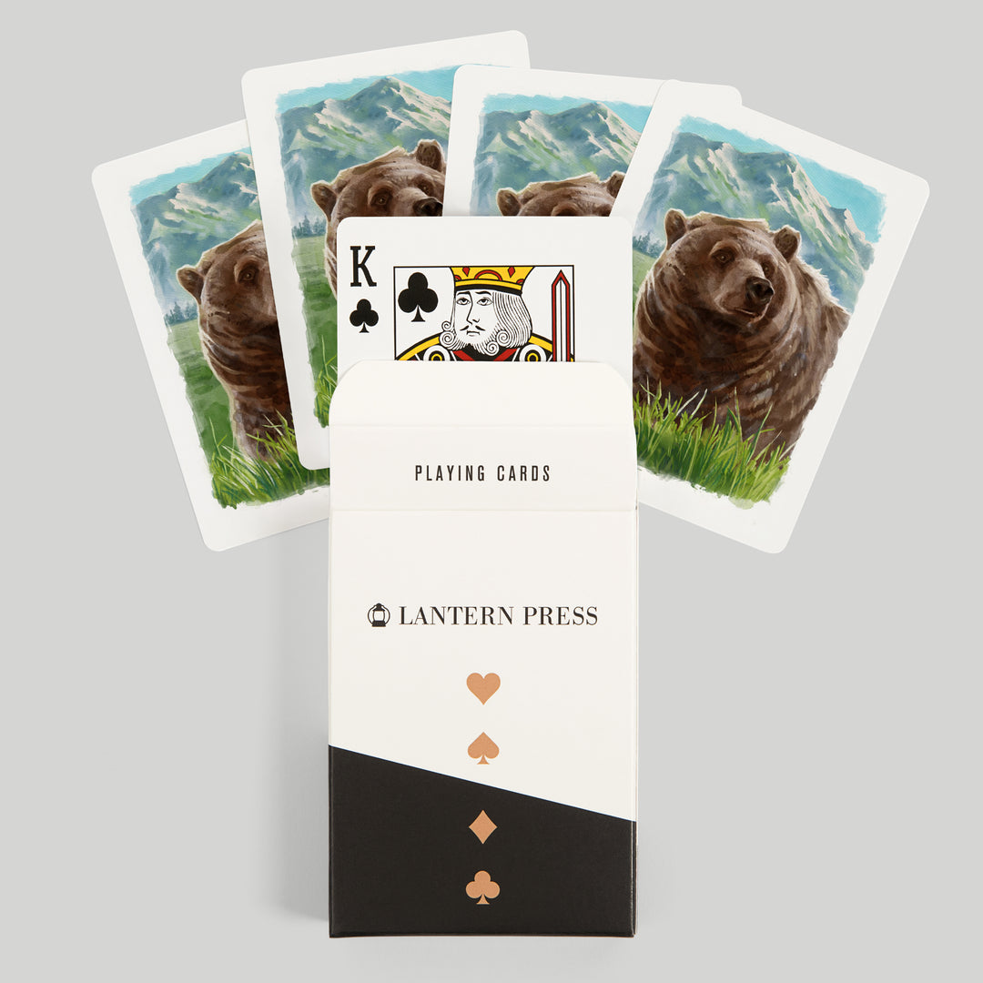 Playing Cards, Watercolor Study, Grizzly Bear with Mountain, 52 Card Deck with Jokers in Box, Unique Art Cards Lantern Press 