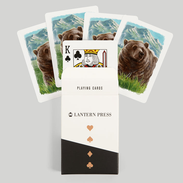 Playing Cards, Watercolor Study, Grizzly Bear with Mountain, 52 Card Deck with Jokers in Box, Unique Art Cards Lantern Press 