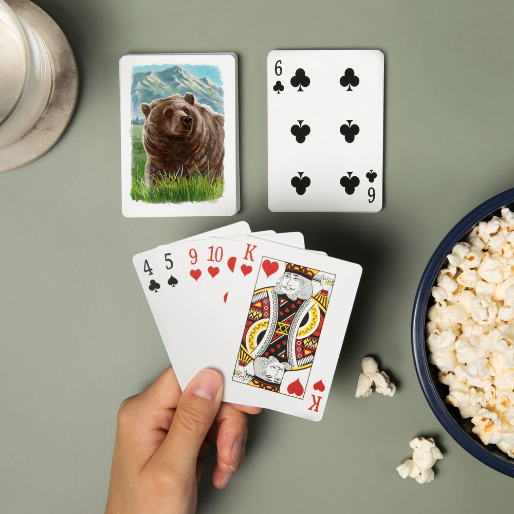 Playing Cards, Watercolor Study, Grizzly Bear with Mountain, 52 Card Deck with Jokers in Box, Unique Art Cards Lantern Press 