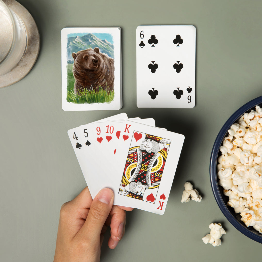 Playing Cards, Watercolor Study, Grizzly Bear with Mountain, 52 Card Deck with Jokers in Box, Unique Art Cards Lantern Press 