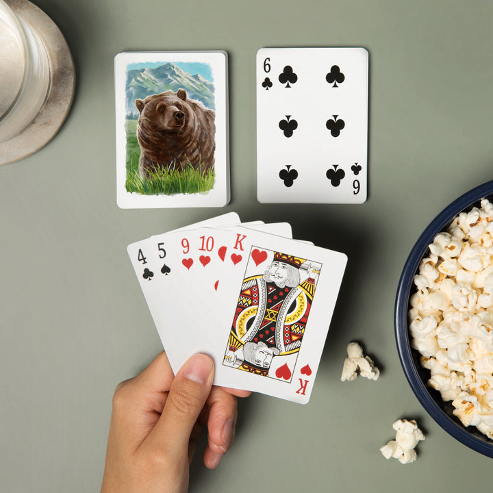 Playing Cards, Watercolor Study, Grizzly Bear with Mountain, 52 Card Deck with Jokers in Box, Unique Art Cards Lantern Press 