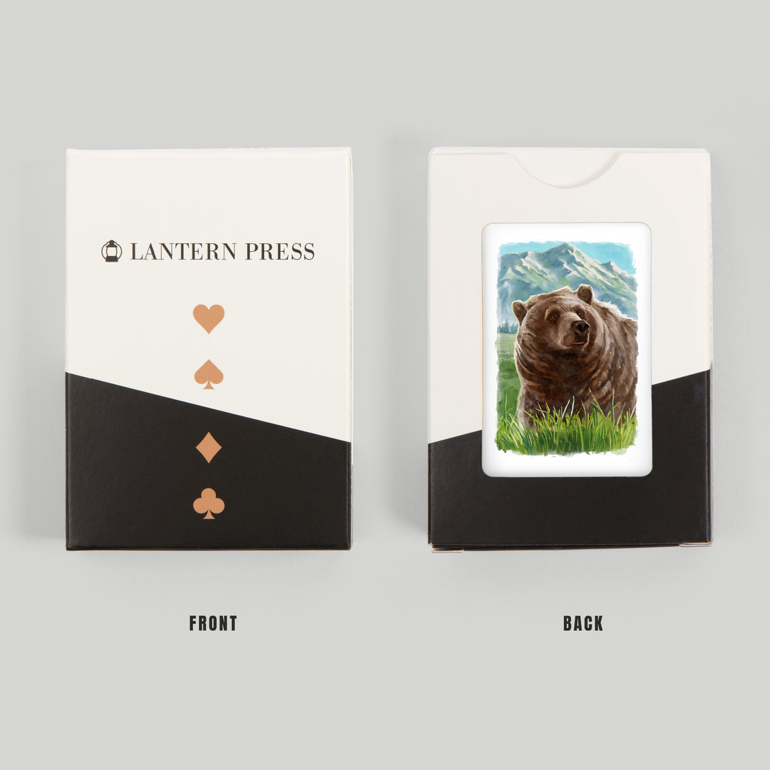 Playing Cards, Watercolor Study, Grizzly Bear with Mountain, 52 Card Deck with Jokers in Box, Unique Art Cards Lantern Press 