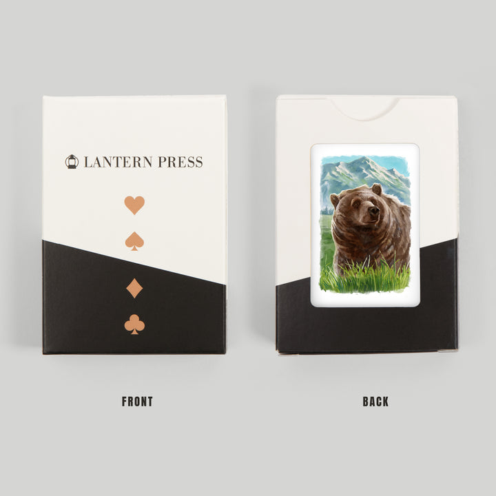 Playing Cards, Watercolor Study, Grizzly Bear with Mountain, 52 Card Deck with Jokers in Box, Unique Art Cards Lantern Press 