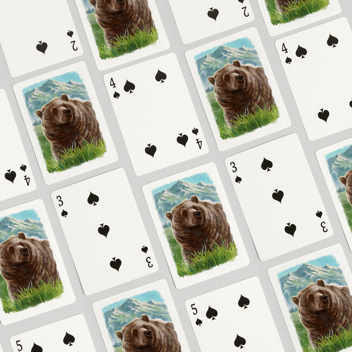 Playing Cards, Watercolor Study, Grizzly Bear with Mountain, 52 Card Deck with Jokers in Box, Unique Art Cards Lantern Press 