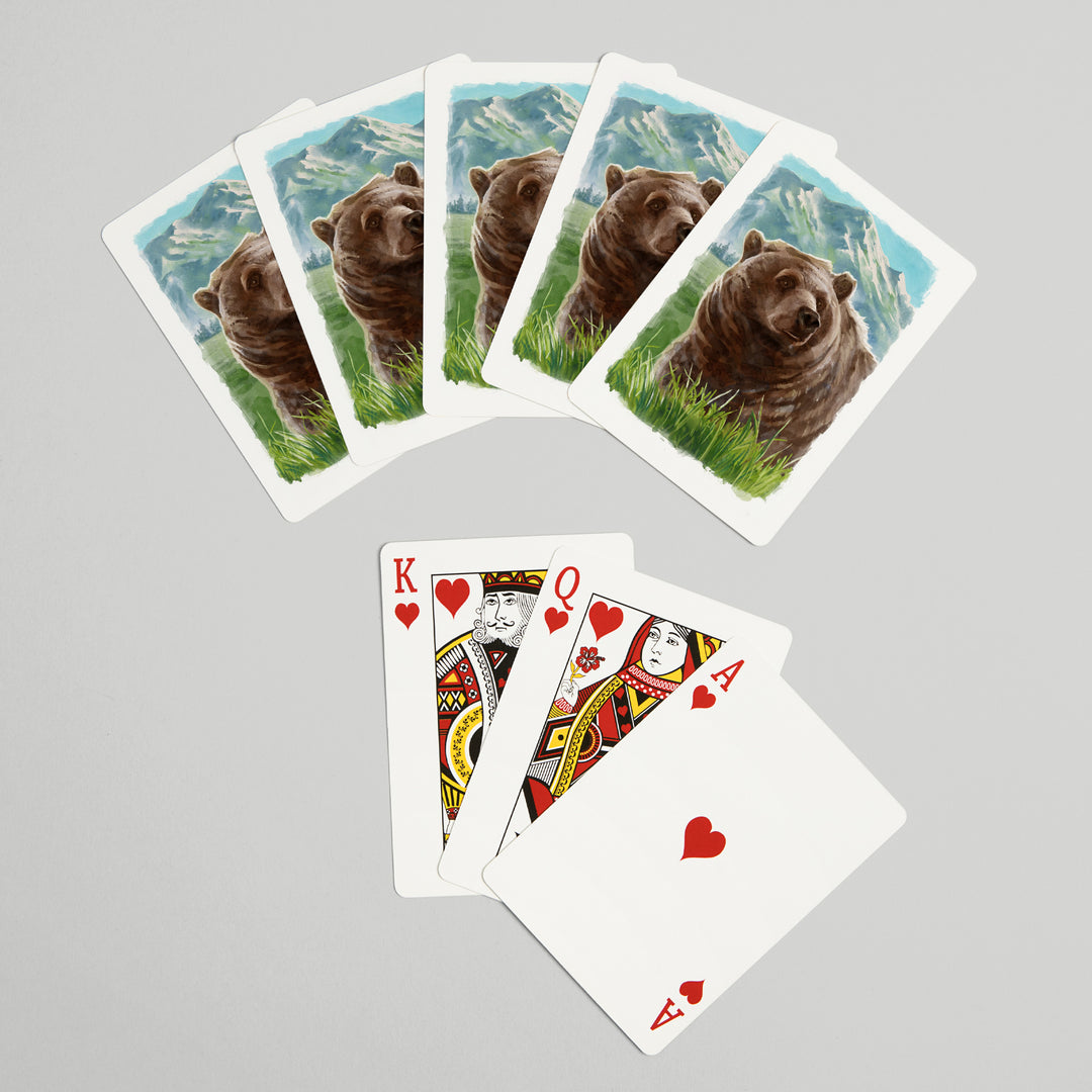 Playing Cards, Watercolor Study, Grizzly Bear with Mountain, 52 Card Deck with Jokers in Box, Unique Art Cards Lantern Press 