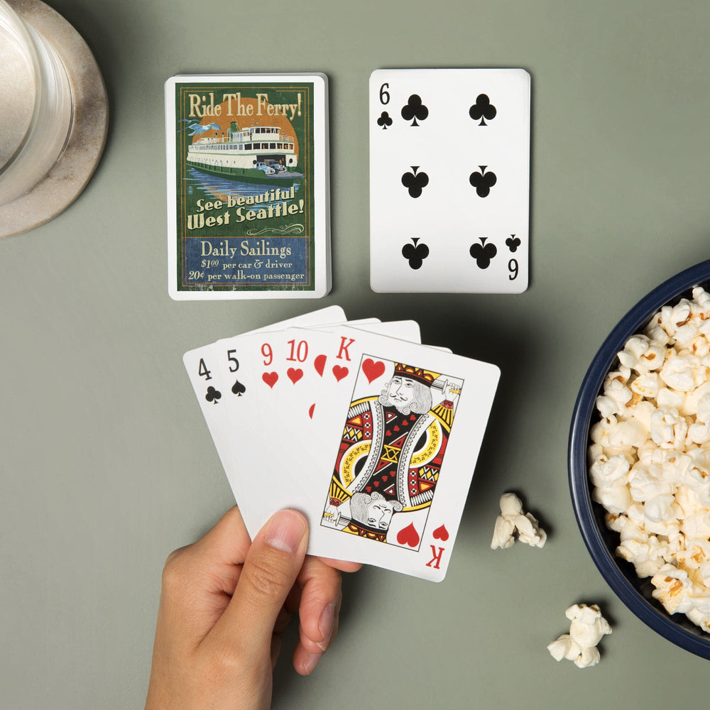 Playing Cards, West Seattle, Ferry Vintage Sign, 52 Card Deck with Jokers in Box, Unique Art Cards Lantern Press 