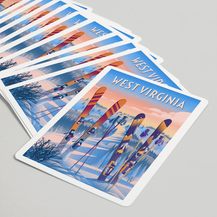 Playing Cards, West Virginia, Prepare for Takeoff, Skis in Snowbank, 52 Card Deck with Jokers in Box, Unique Art Cards Lantern Press 