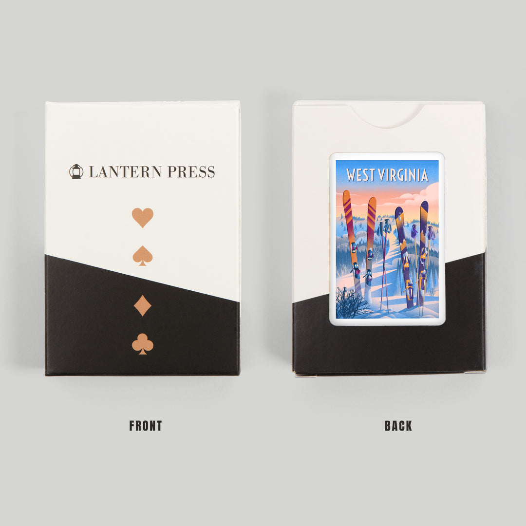 Playing Cards, West Virginia, Prepare for Takeoff, Skis in Snowbank, 52 Card Deck with Jokers in Box, Unique Art Cards Lantern Press 