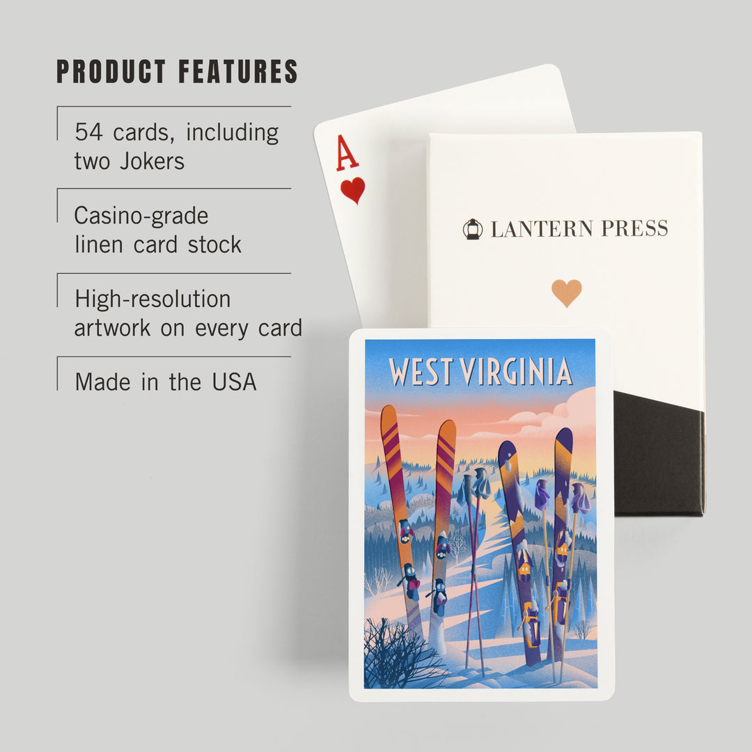 Playing Cards, West Virginia, Prepare for Takeoff, Skis in Snowbank, 52 Card Deck with Jokers in Box, Unique Art Cards Lantern Press 