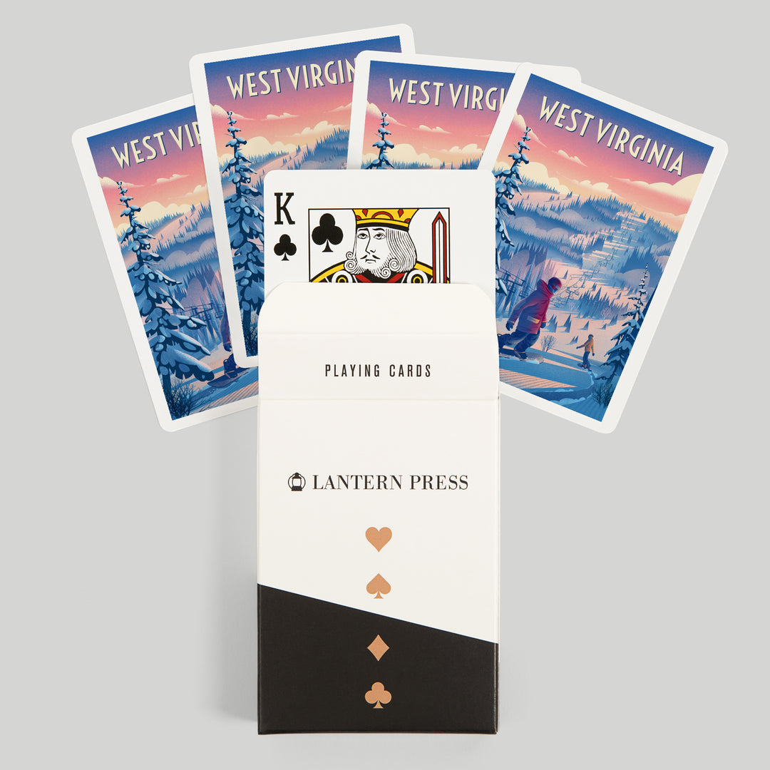 Playing Cards, West Virginia, Shred the Gnar, Snowboarding, 52 Card Deck with Jokers in Box, Unique Art Cards Lantern Press 