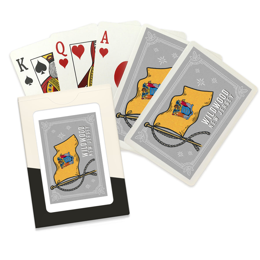 Playing Cards, Wildwood, New Jersey, Waving State Flag, State Series, 52 Card Deck with Jokers in Box, Unique Art Cards Lantern Press 