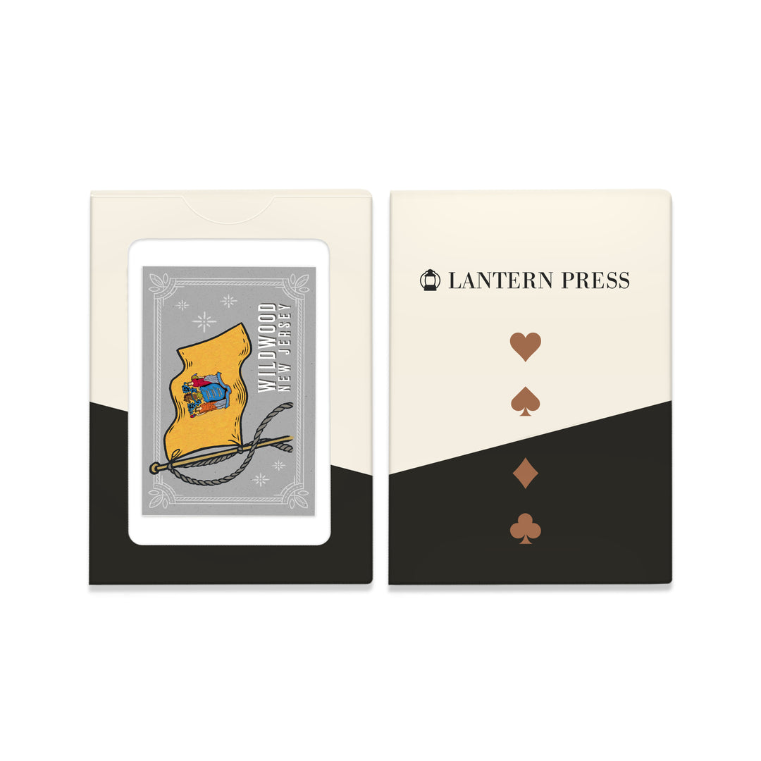 Playing Cards, Wildwood, New Jersey, Waving State Flag, State Series, 52 Card Deck with Jokers in Box, Unique Art Cards Lantern Press 