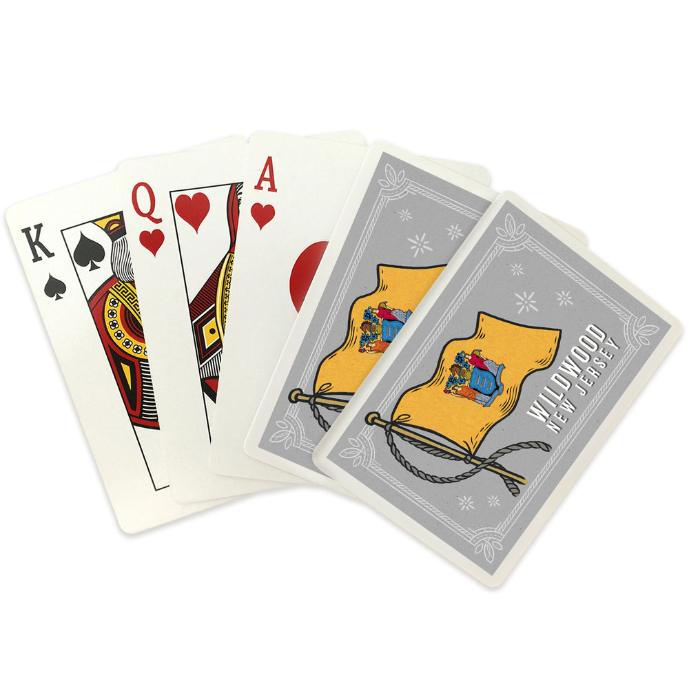 Playing Cards, Wildwood, New Jersey, Waving State Flag, State Series, 52 Card Deck with Jokers in Box, Unique Art Cards Lantern Press 