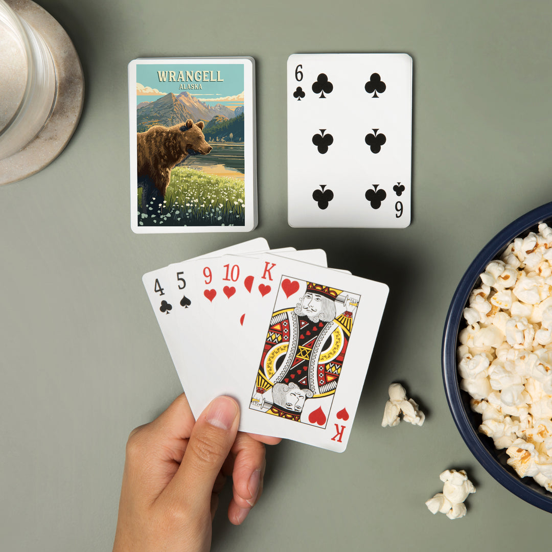 Playing Cards, Wrangell, Alaska, Painterly, Bear, 52 Card Deck with Jokers in Box, Unique Art Cards Lantern Press 
