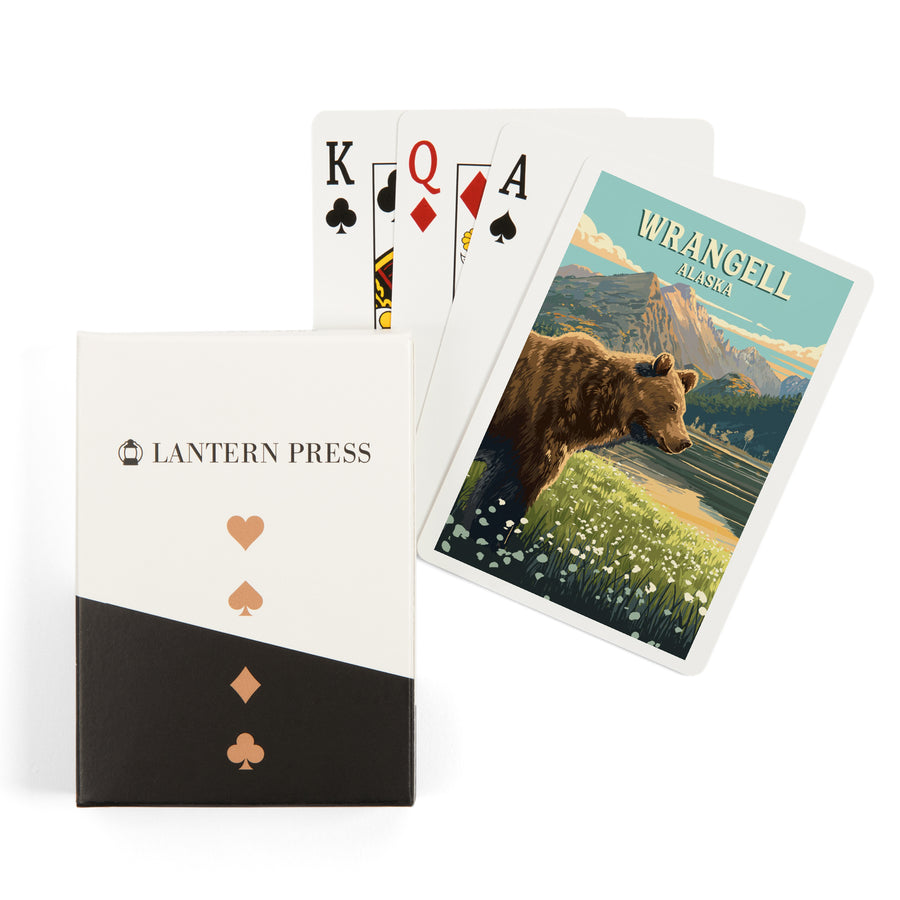 Playing Cards, Wrangell, Alaska, Painterly, Bear, 52 Card Deck with Jokers in Box, Unique Art Cards Lantern Press 